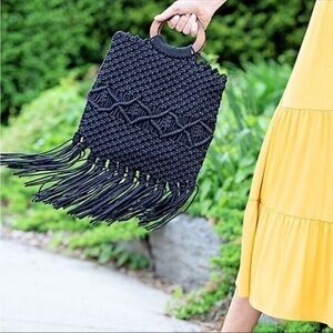 Danielle Nicole Black Woven Macrame Bag